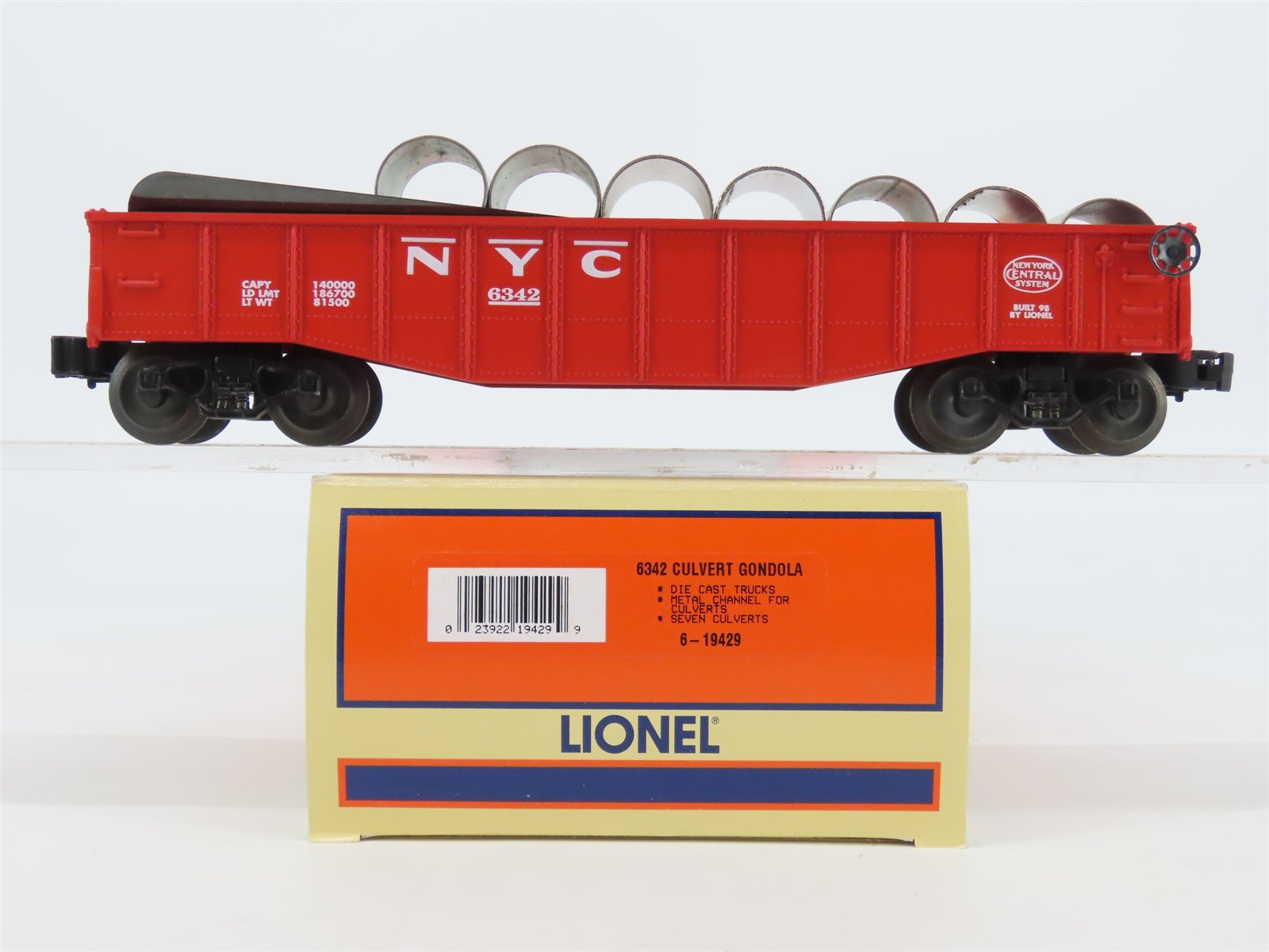 O Gauge 3-Rail Lionel 6-19429 NYC New York Central Culvert Gondola #6342