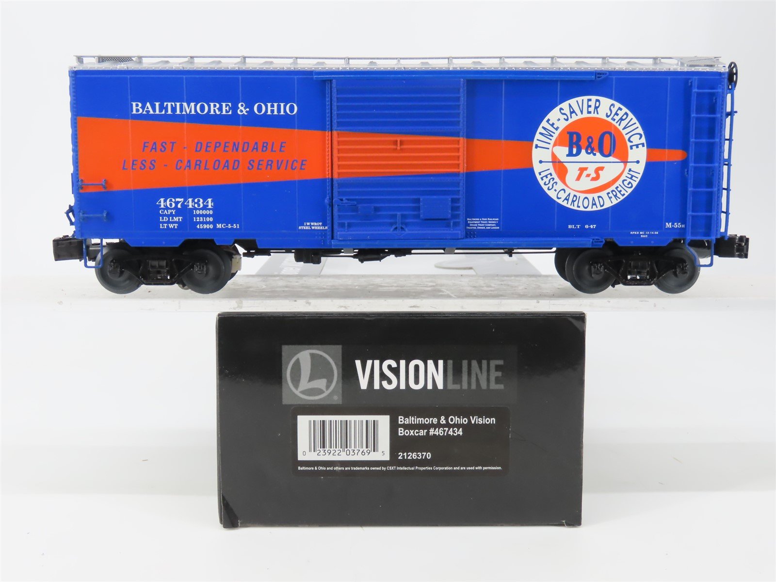 O Gauge 3-Rail Lionel Vision Line 2126370 B&O Time Saver Service Box Car #467434