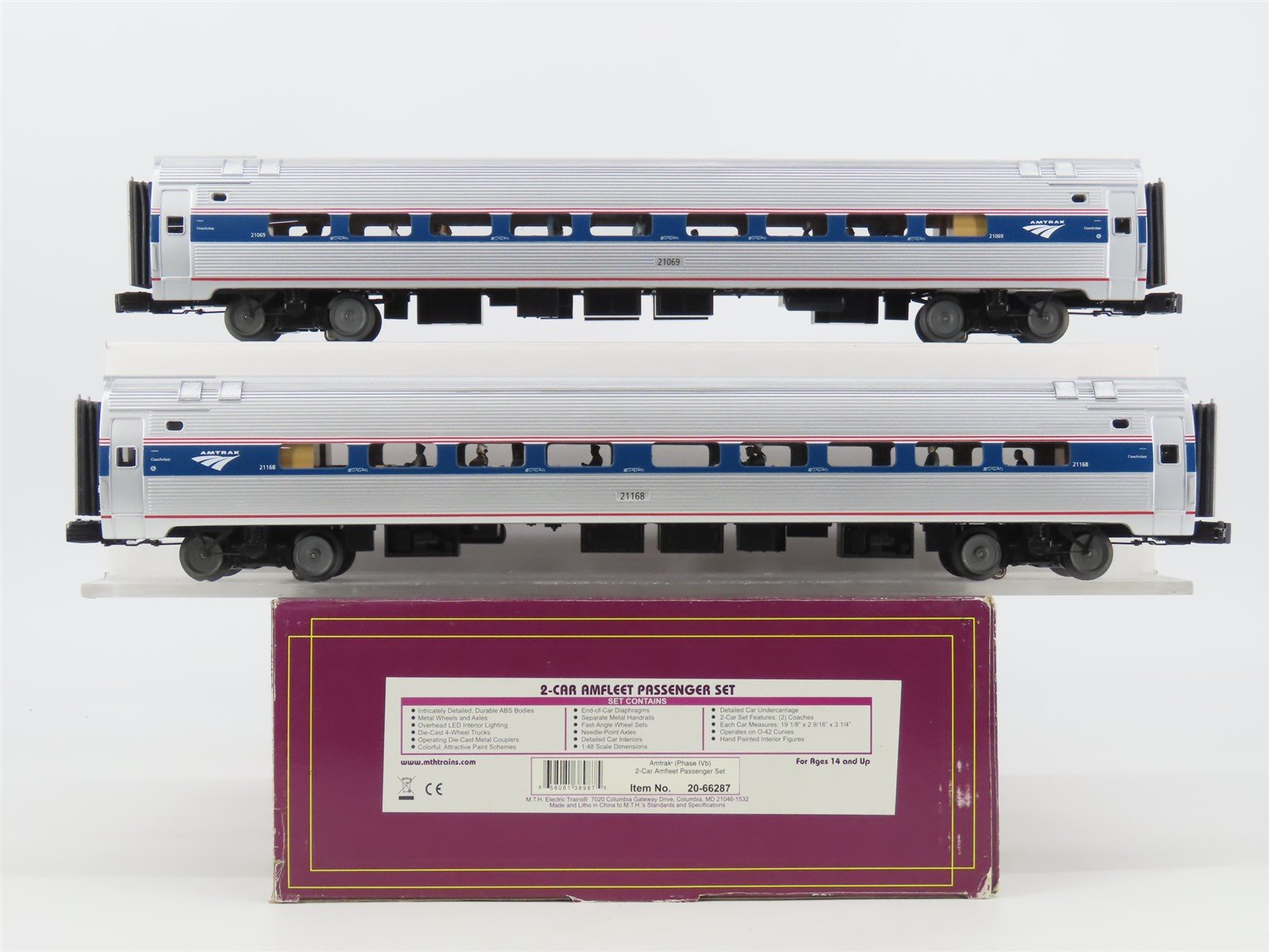 O Gauge 3-Rail MTH 20-66287 Amtrak Amfleet Passenger 2-Car Set