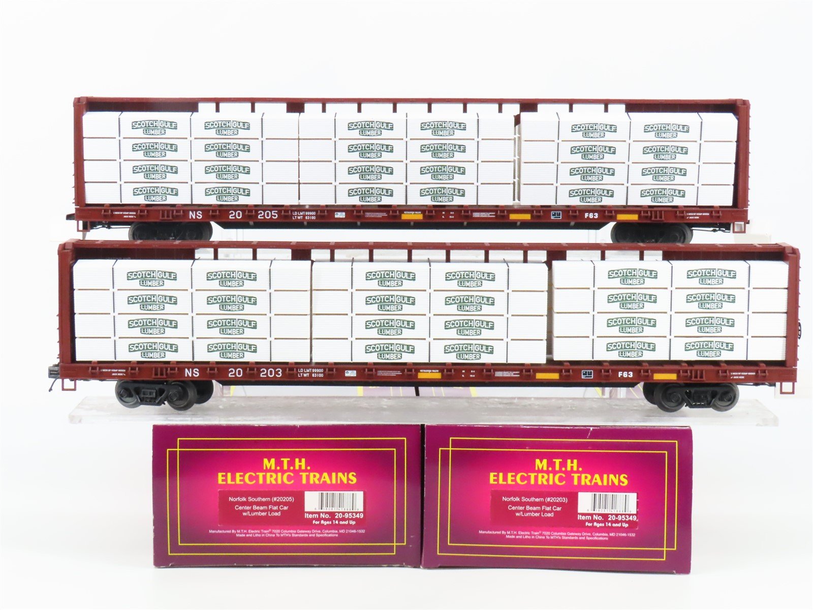 O Gauge 3-Rail MTH 20-95349 NS Center Beam Flat Car w/Load Set of 2