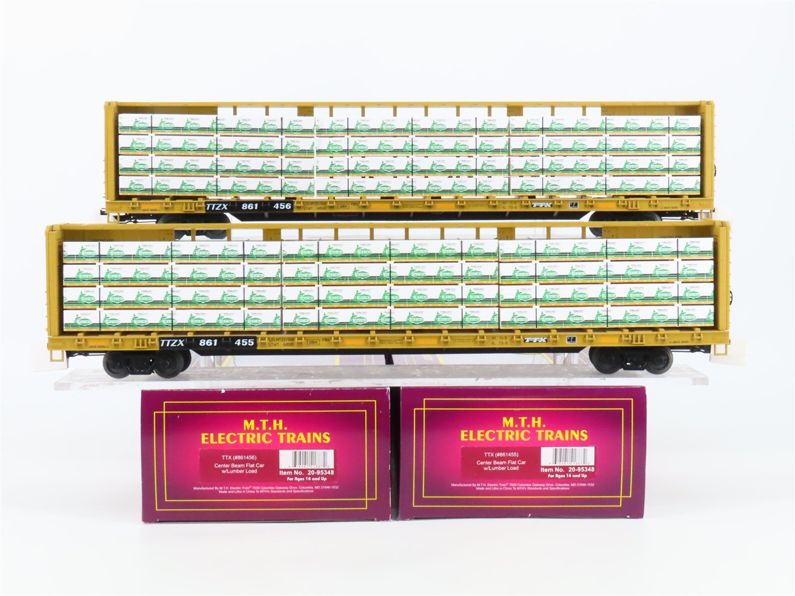 O Gauge 3-Rail MTH 20-95348 TTX TTZX Center Beam Flat Car w/Load Set of 2
