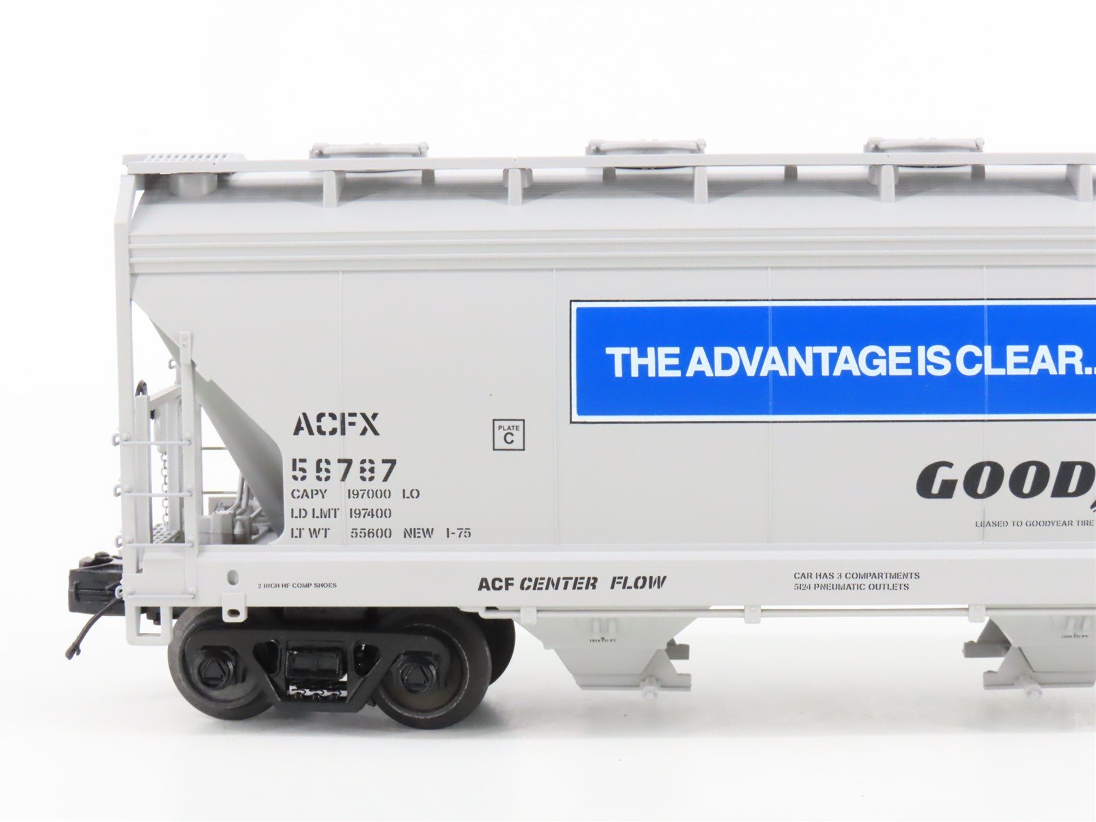 O Gauge 3-Rail MTH 20-97900 ACFX Goodyear Tire & Rubber 3 Bay Hopper Set of 2