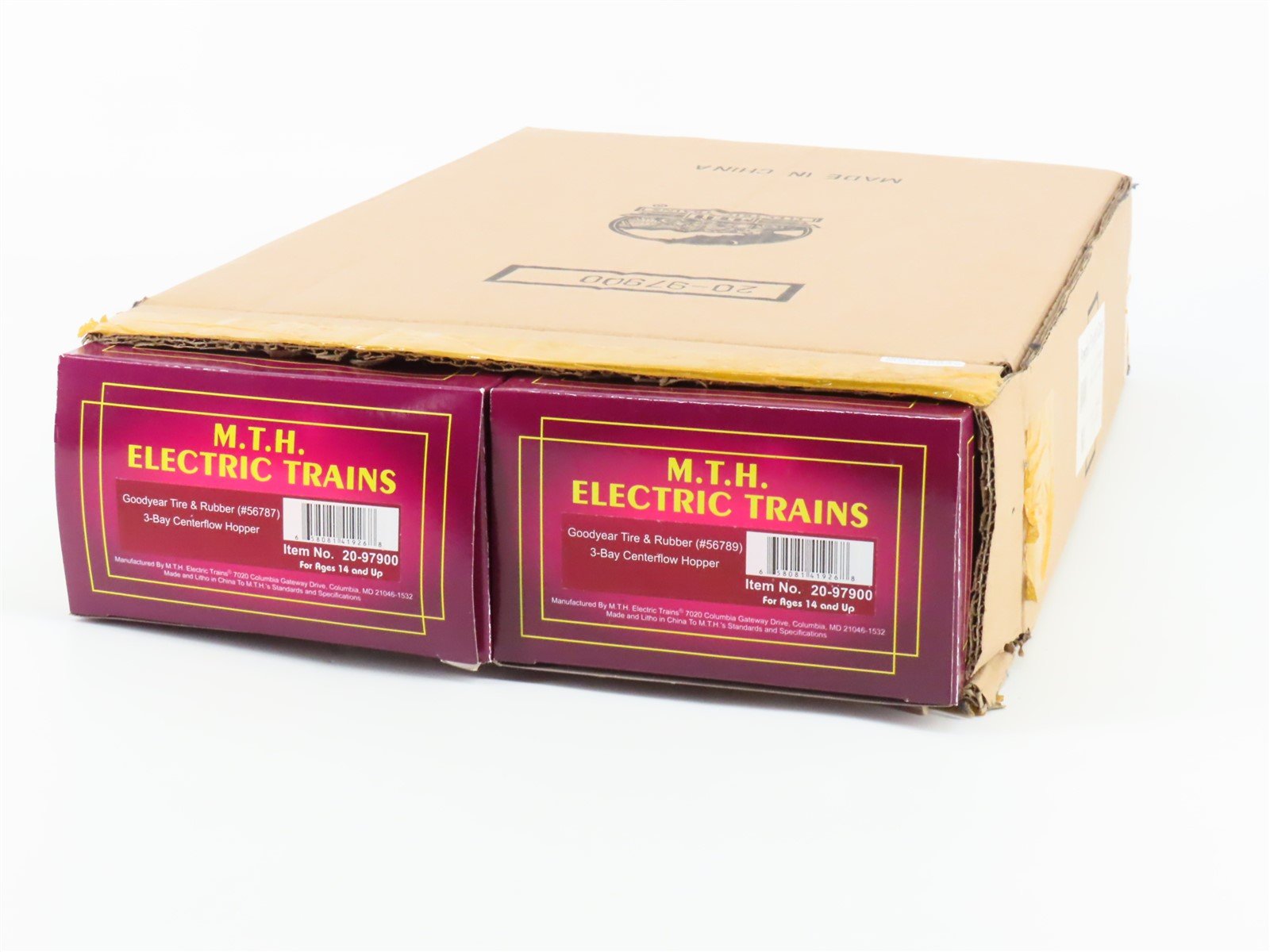 O Gauge 3-Rail MTH 20-97900 ACFX Goodyear Tire & Rubber 3 Bay Hopper Set of 2