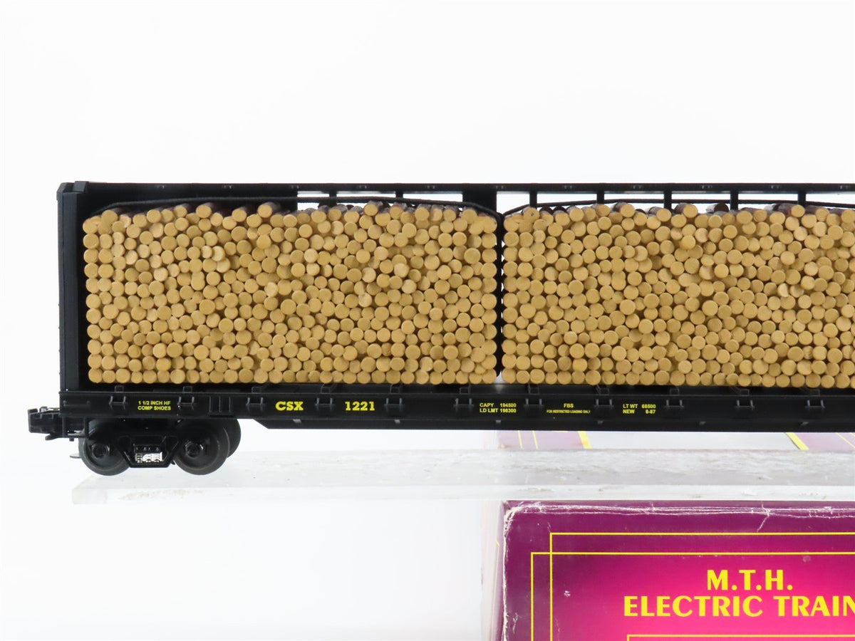 O Gauge 3-Rail MTH 20-98211 CSX Center Beam Flat Car w/ Log Load #1221
