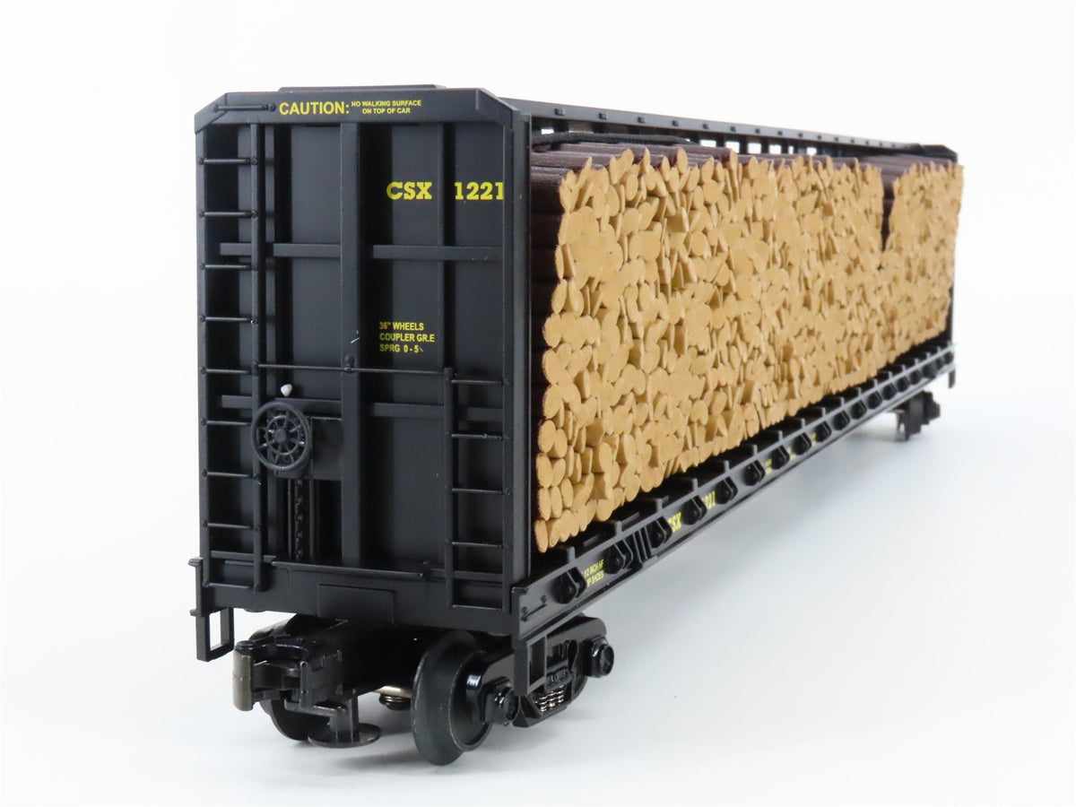 O Gauge 3-Rail MTH 20-98211 CSX Center Beam Flat Car w/ Log Load #1221
