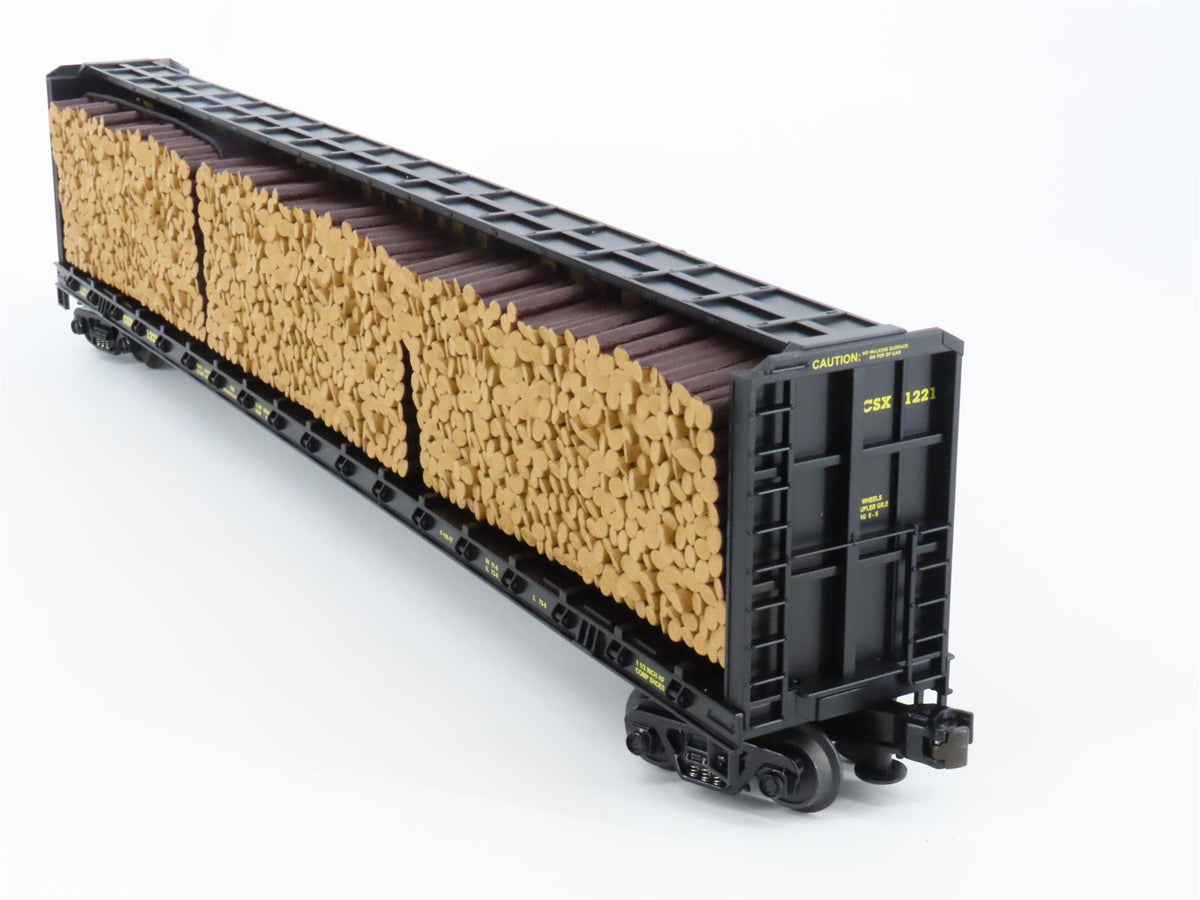 O Gauge 3-Rail MTH 20-98211 CSX Center Beam Flat Car w/ Log Load #1221