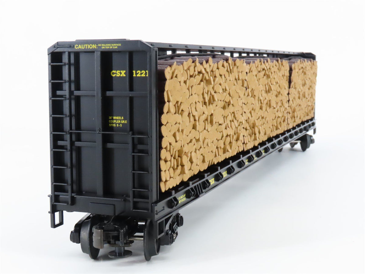 O Gauge 3-Rail MTH 20-98211 CSX Center Beam Flat Car w/ Log Load #1221