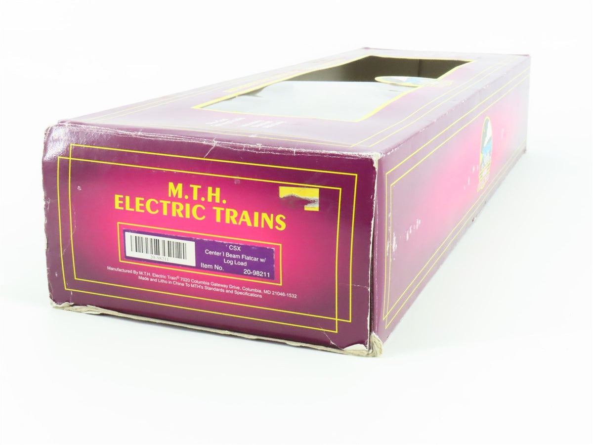 O Gauge 3-Rail MTH 20-98211 CSX Center Beam Flat Car w/ Log Load #1221