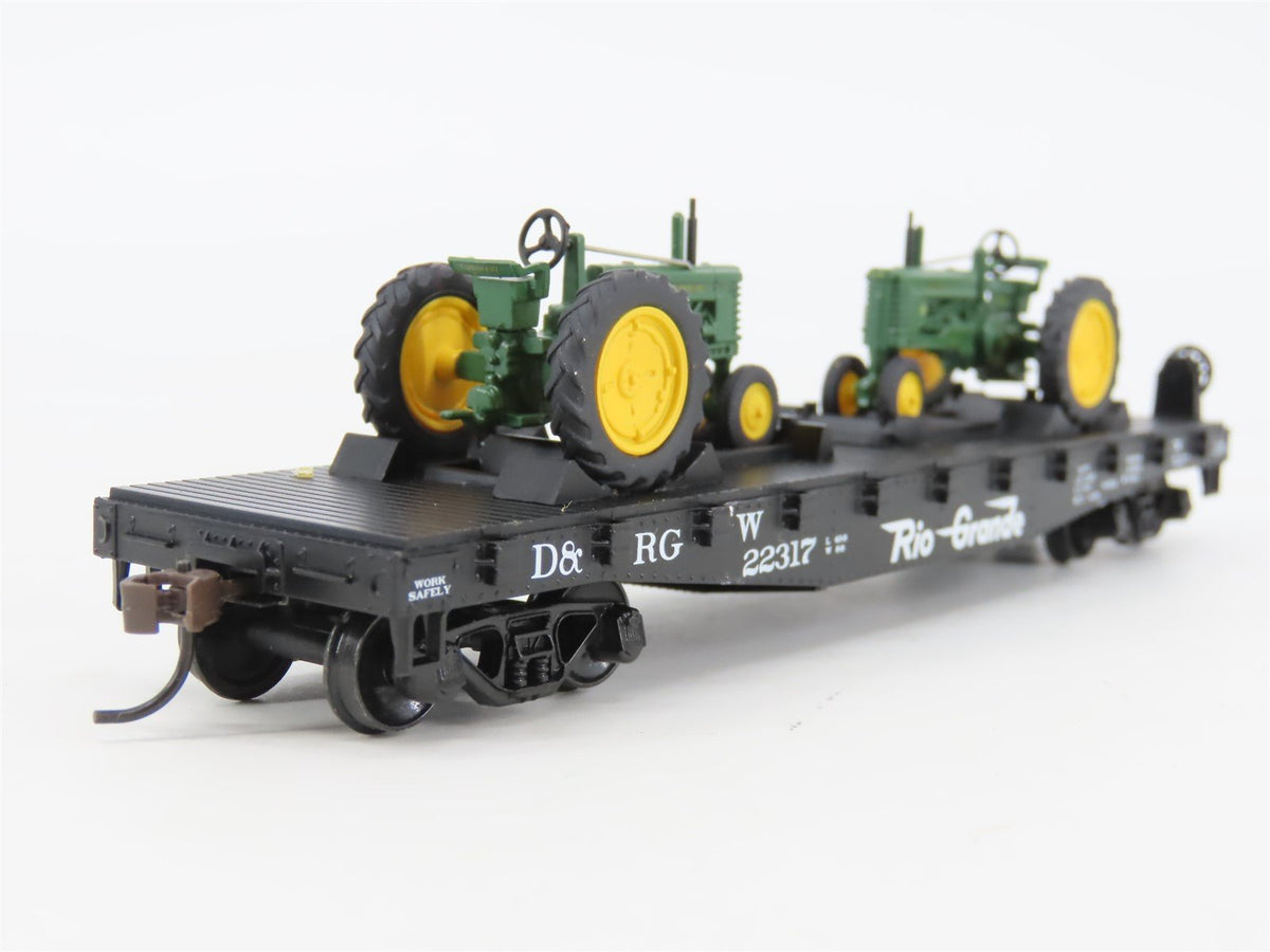 HO Athearn 8152 D&amp;RGW Rio Grande 40&#39; Flat Car #22317 w/ John Deere Tractors