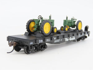 HO Athearn 8152 D&RGW Rio Grande 40' Flat Car #22317 w/ John Deere Tractors