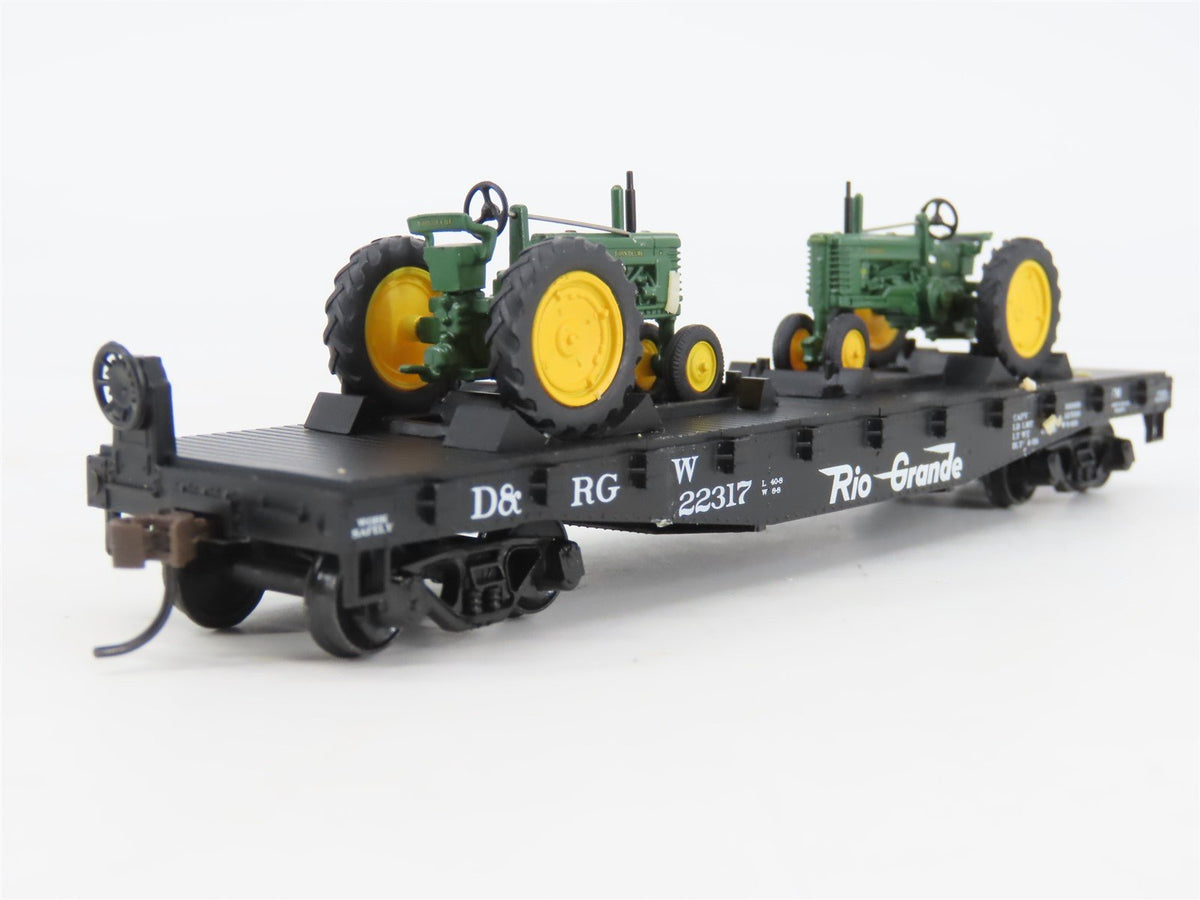 HO Athearn 8152 D&amp;RGW Rio Grande 40&#39; Flat Car #22317 w/ John Deere Tractors