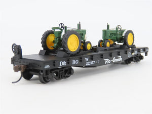 HO Athearn 8152 D&RGW Rio Grande 40' Flat Car #22317 w/ John Deere Tractors
