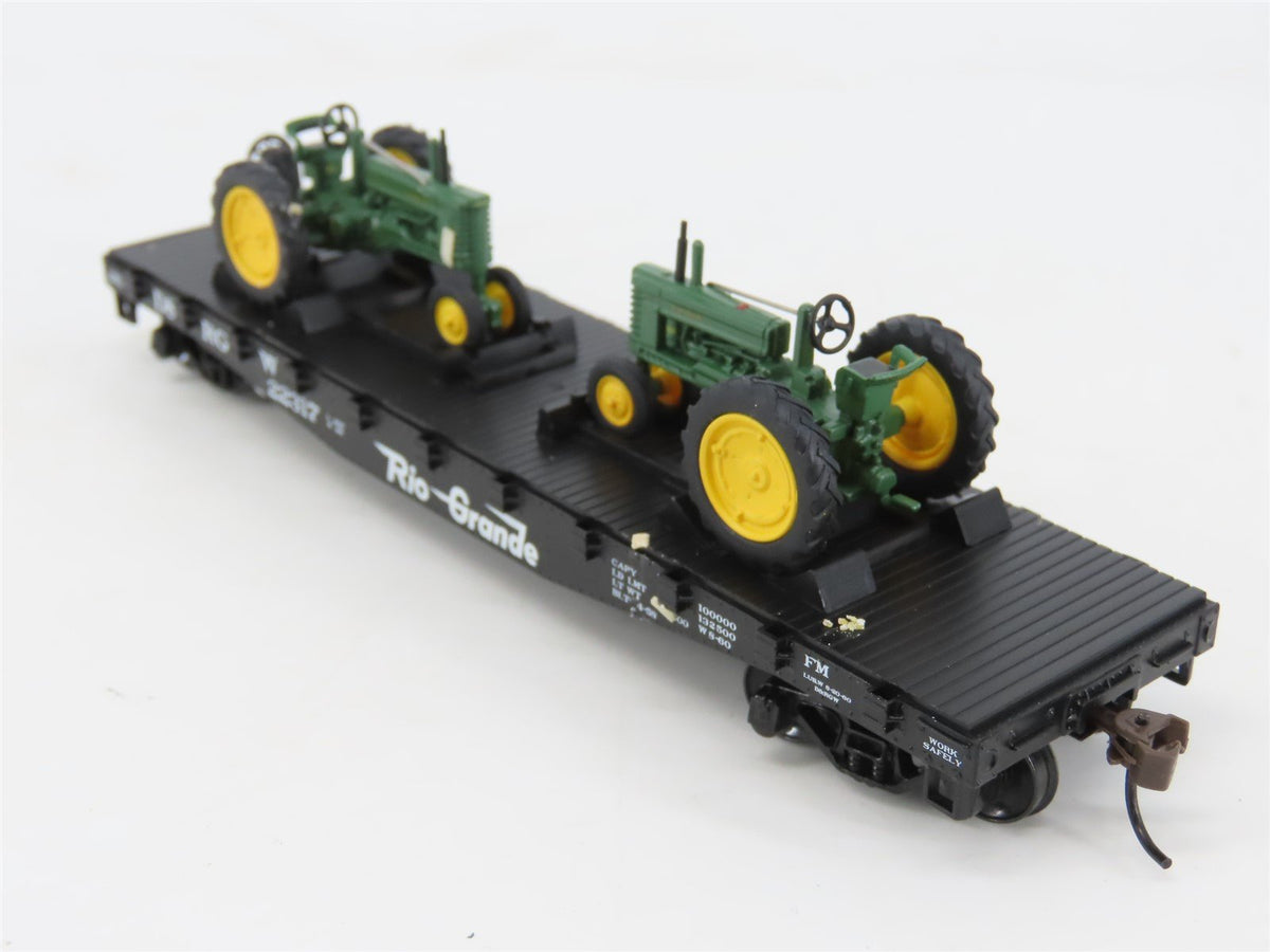 HO Athearn 8152 D&amp;RGW Rio Grande 40&#39; Flat Car #22317 w/ John Deere Tractors