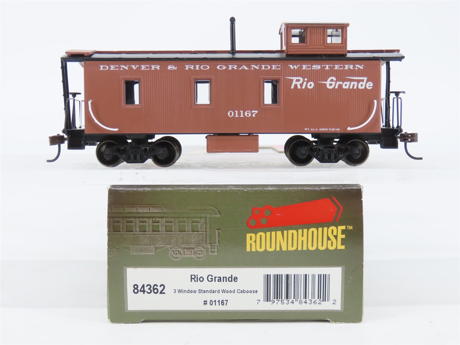 HO Scale Roundhouse 84362 D&RGW Rio Grande 3 Window Wood Caboose #01167