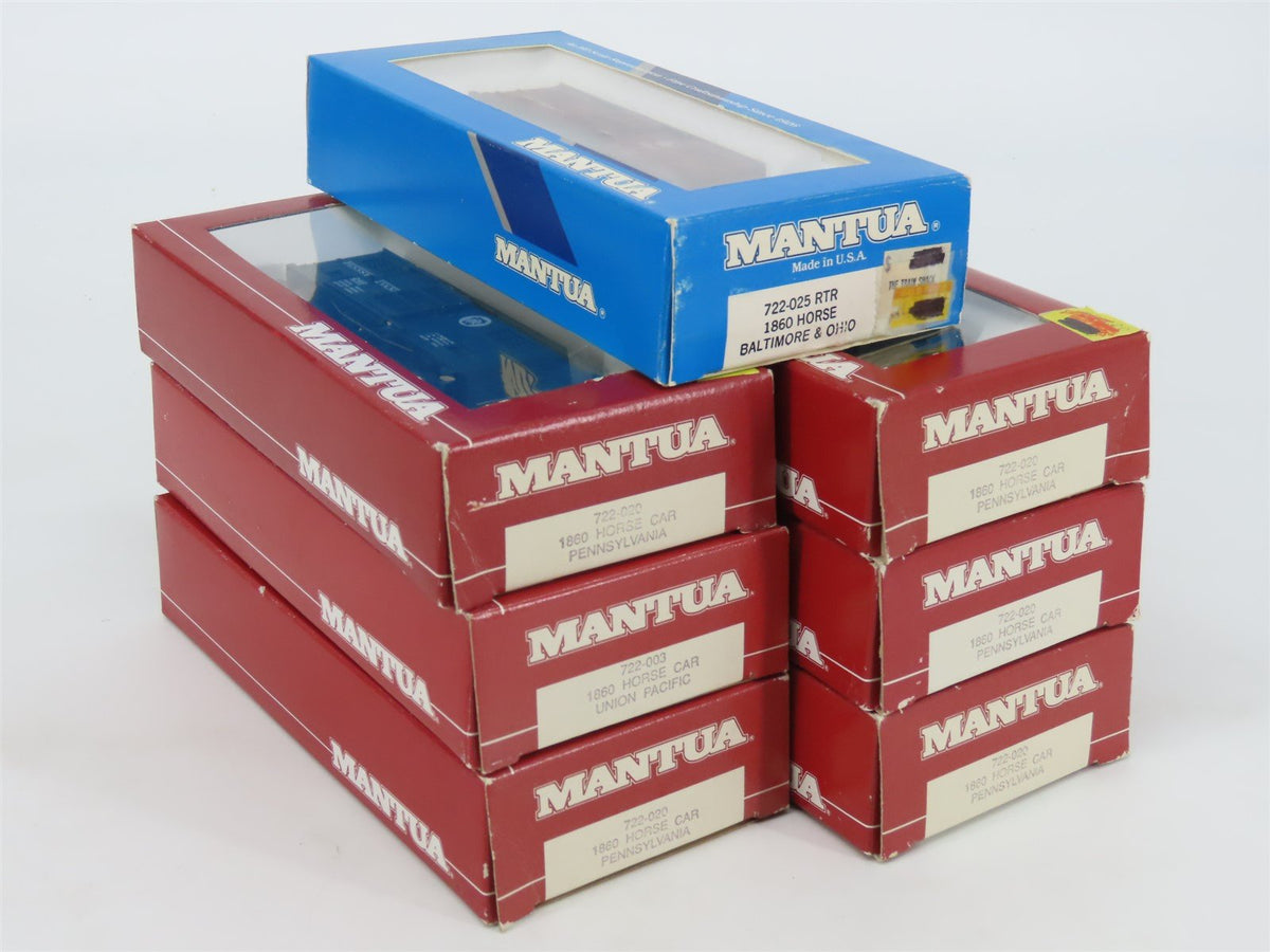 LOT of 7 HO Scale Mantua PRR, B&amp;O, UP 1860 Horse Passenger Cars