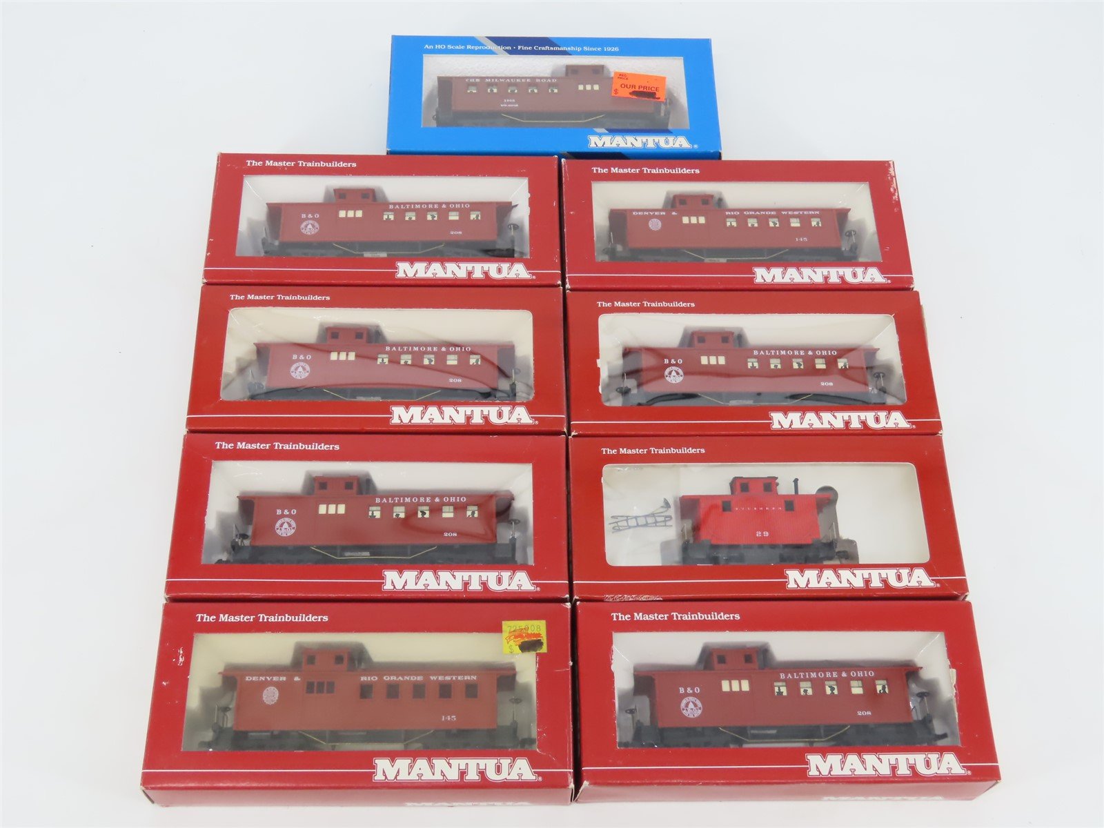 LOT of 9 HO Scale Mantua MILW, NYC&HR, D&RGW, B&O Old Time Caboose