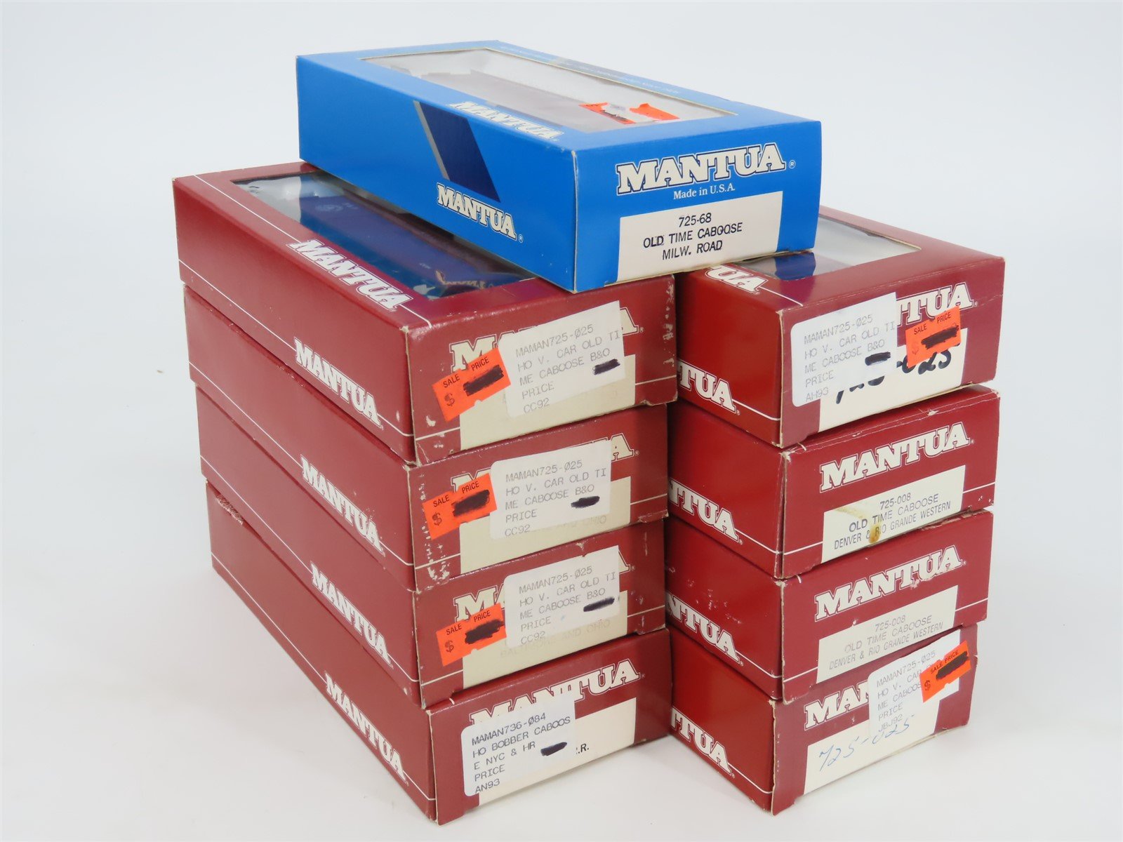 LOT of 9 HO Scale Mantua MILW, NYC&HR, D&RGW, B&O Old Time Caboose