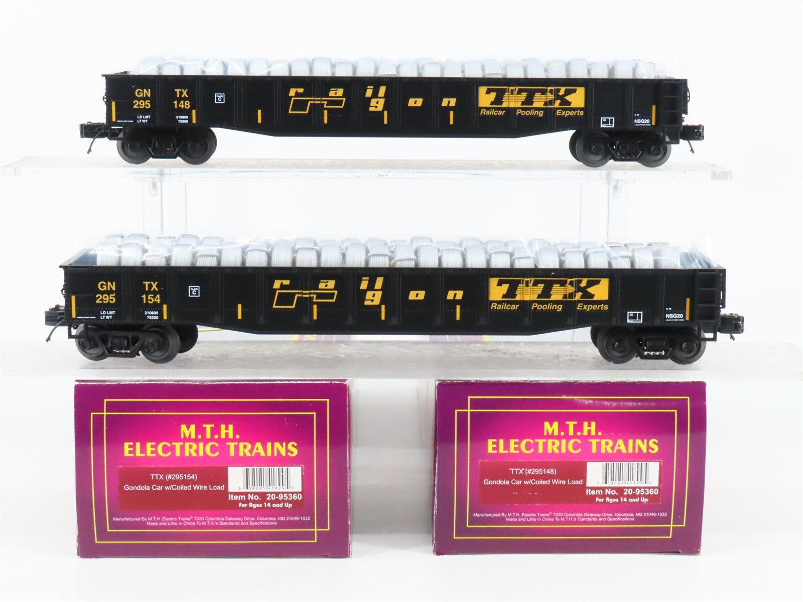 O Gauge 3-Rail MTH 20-95360 GNTX TTX Railgon Gondola w/ Coiled Wire Load 2-Pack
