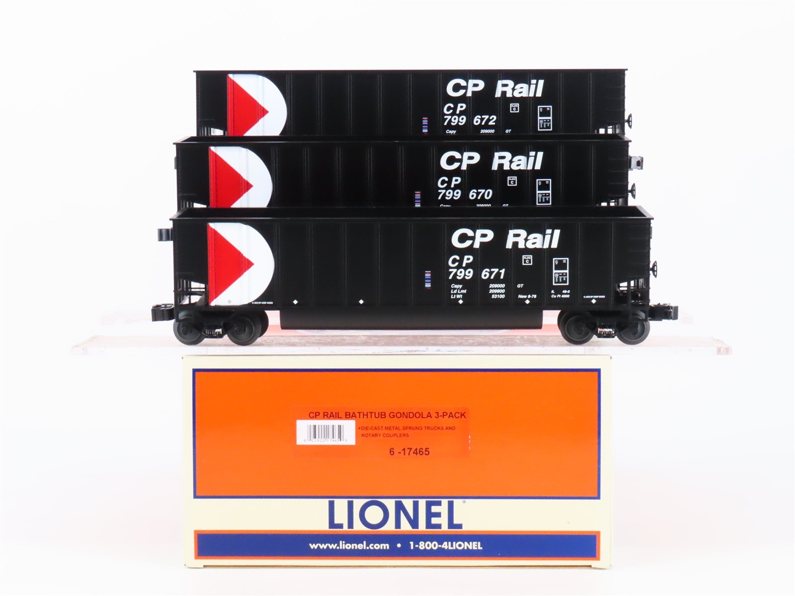 O Gauge 3-Rail Lionel 6-17465 CP Rail Bathtub Gondola 3-Pack