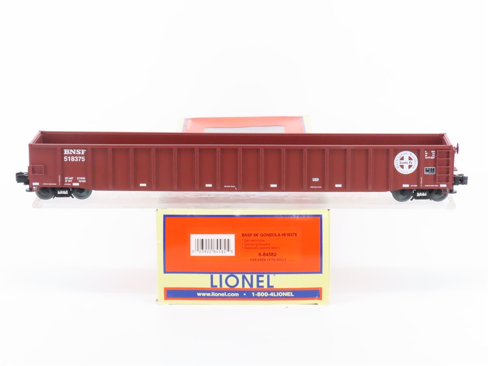 O Gauge 3-Rail Lionel 6-84582 BNSF Railway 66' Gondola #518375