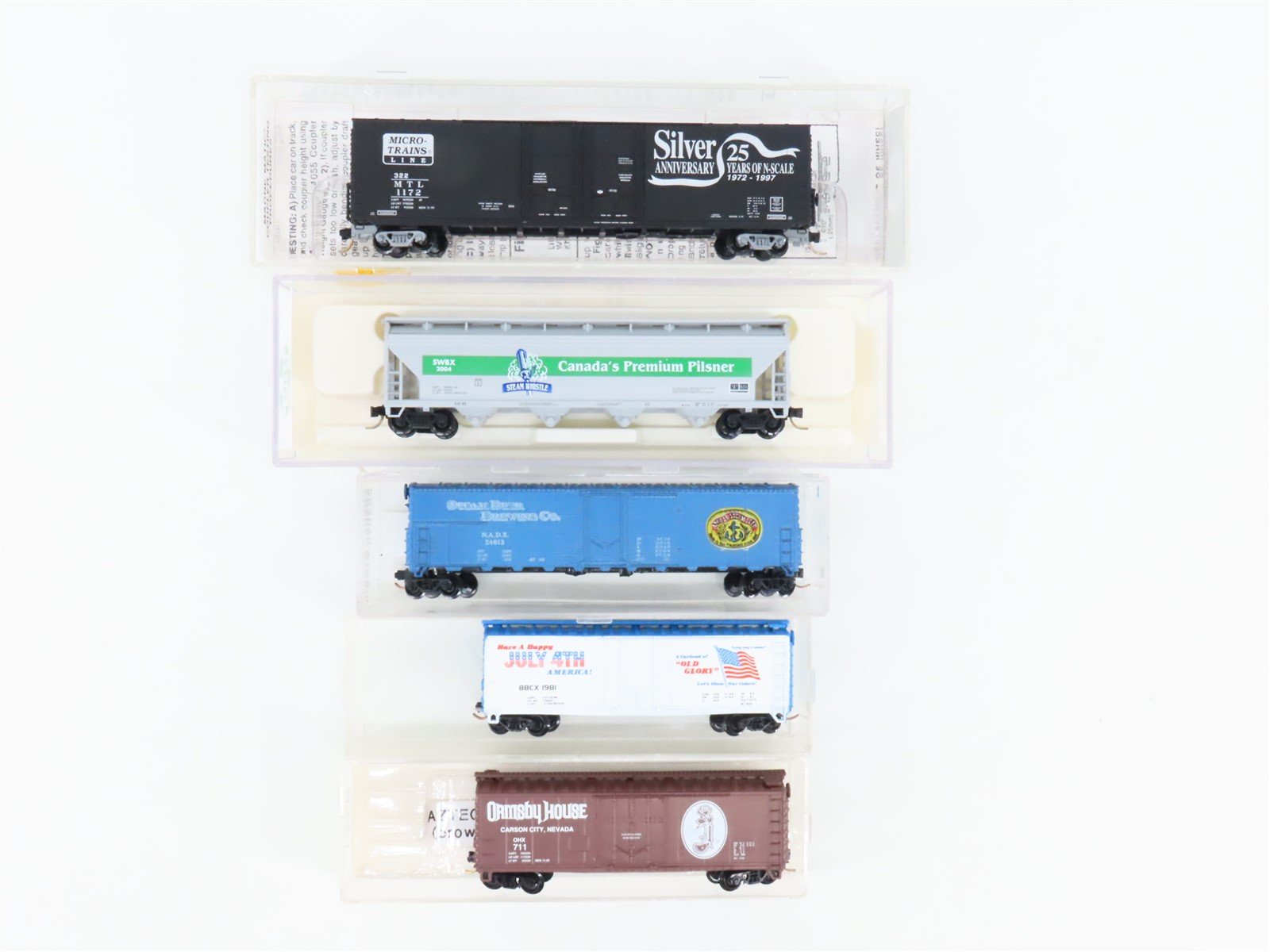 LOT of 5 N Scale Atlas/Aztec/MTL SWBX/NADX/OHX 3- Bay Hopper & Boxcars