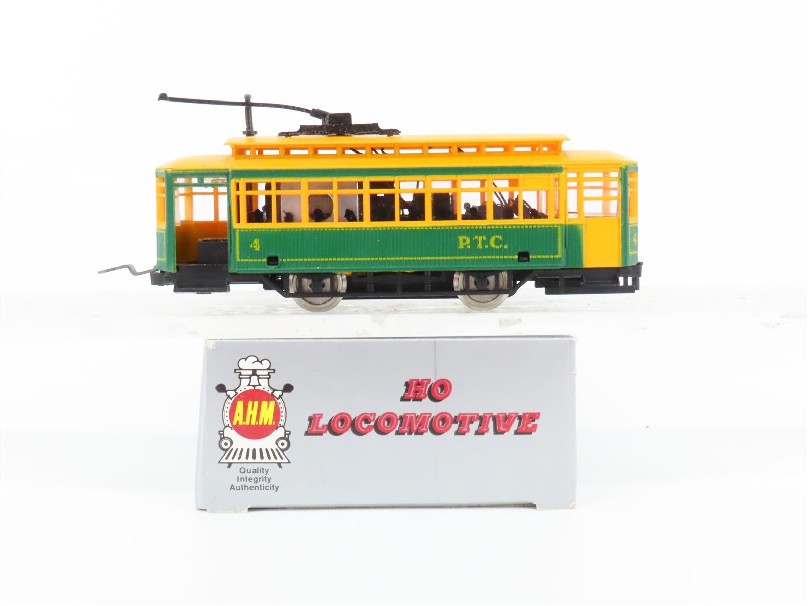 HO Scale AHM PTC Green & Yellow Electric Brill Trolley #4