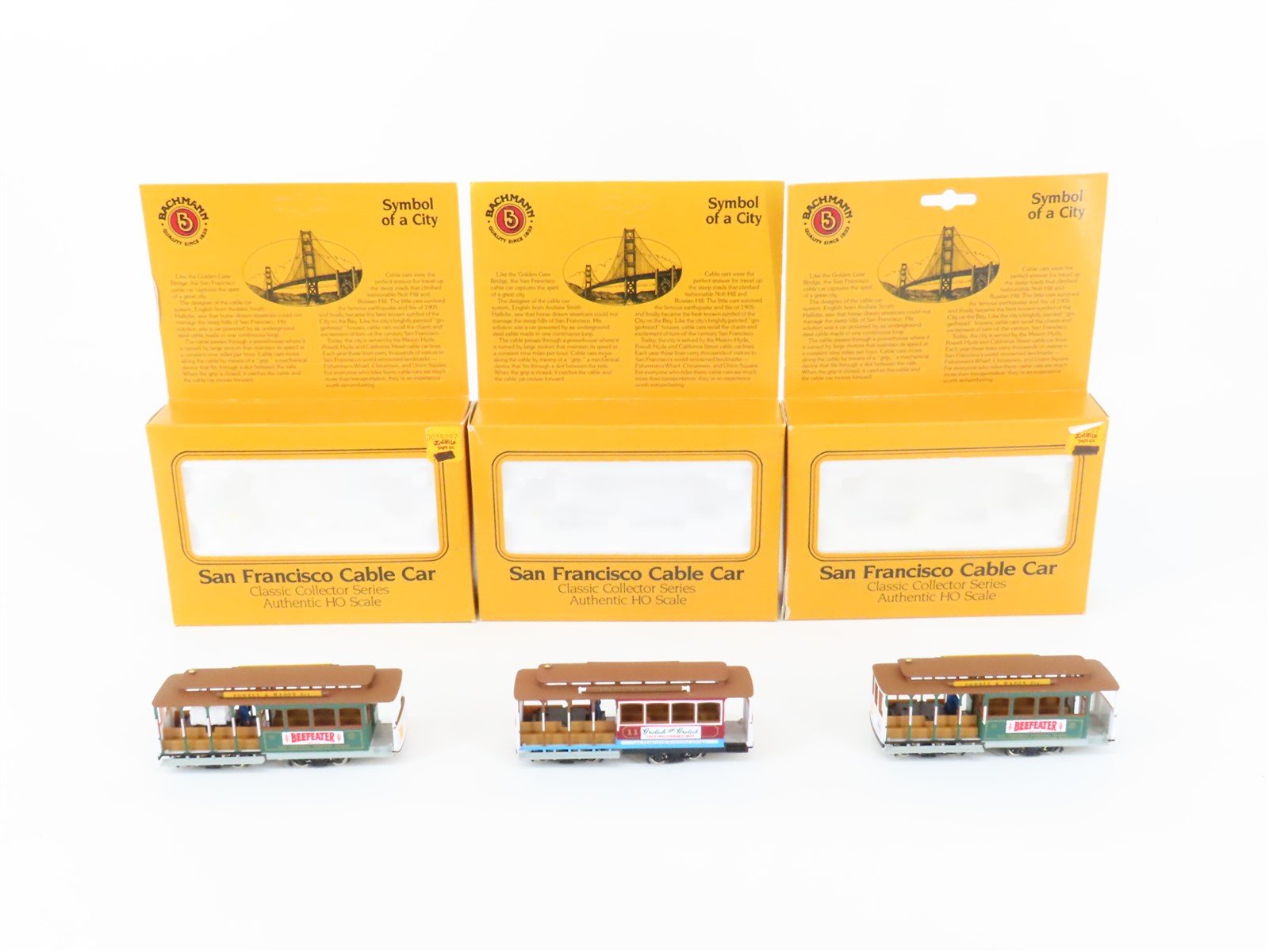 LOT of 3 HO Scale Bachmann Powell & Hyde/Mason San Francisco Electric Cable Cars