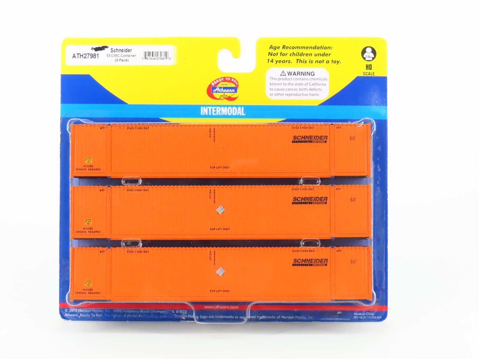 HO Scale Athearn ATH27981 Schneider 53' CICM Hi-Cube Container 3-Pack