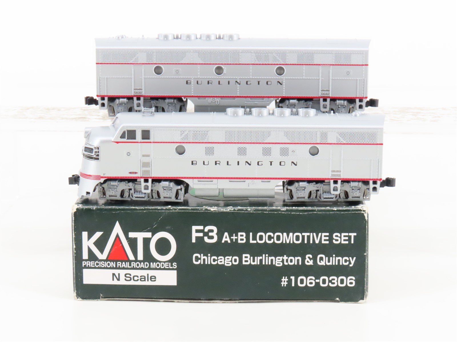 N KATO 106-0306 CB&Q Burlington Route EMD F3A/B Diesel Set #9960A/B - DCC Ready