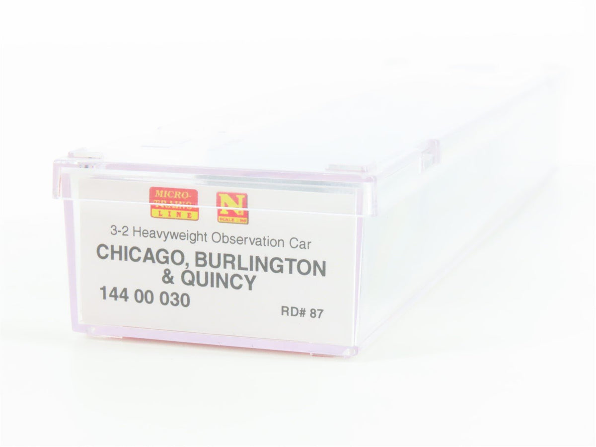 N Scale Micro-Trains MTL 14400030 CB&amp;Q Burlington Observation Passenger Car #87