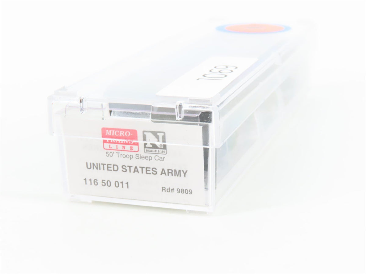 N Scale Micro-Trains MTL 11650011 US Army 50&#39; Troop Sleeper Passenger Car #9809
