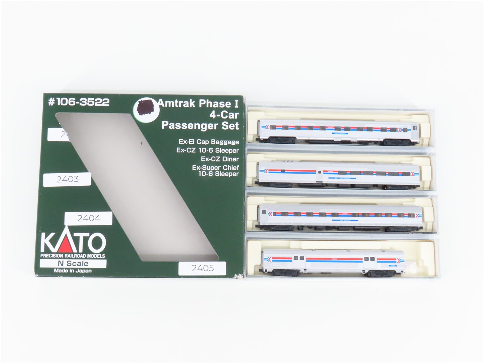 N Scale KATO 106-3522 Amtrak Phase I Passenger 4-Car Set