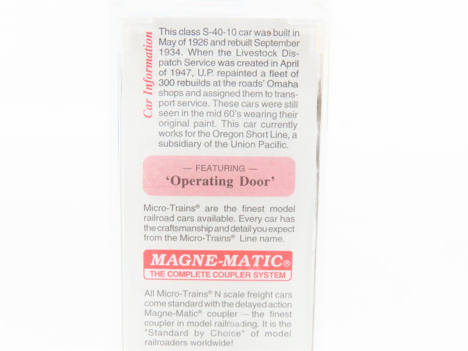 N Scale Micro-Trains MTL 35010 OSL Union Pacific 40' Despatch Stock Car #47859