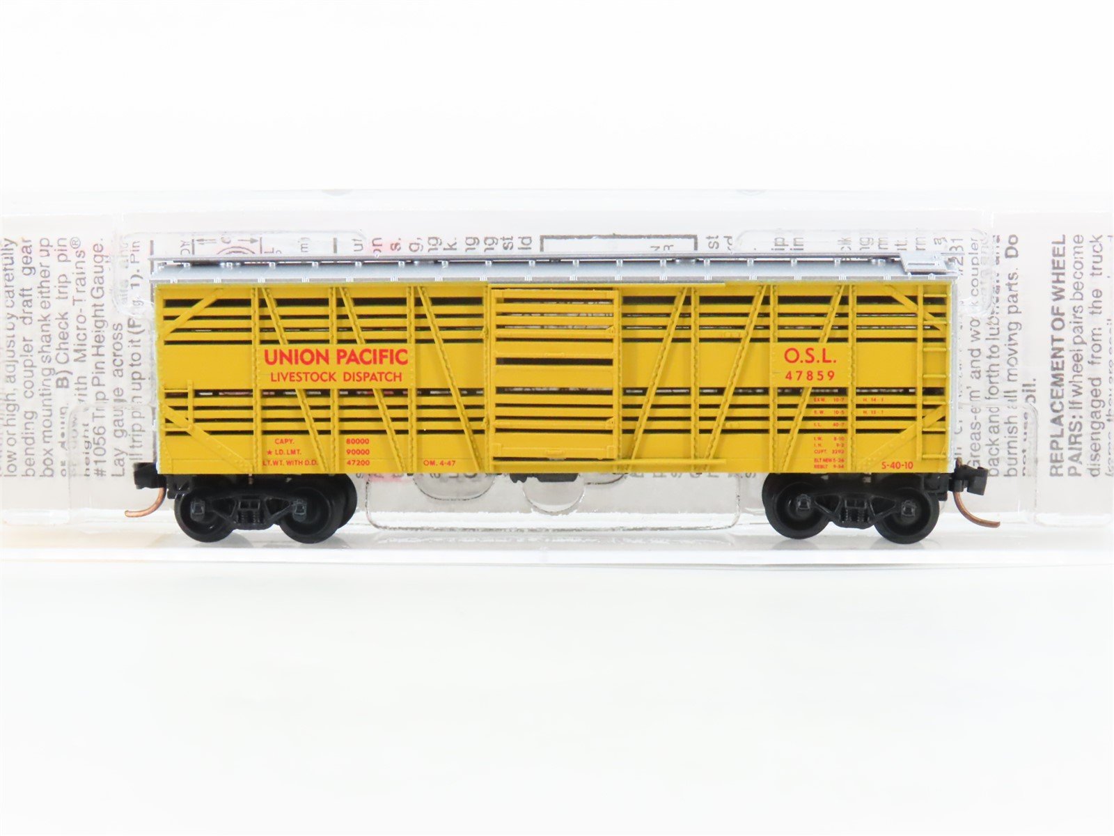 N Scale Micro-Trains MTL 35010 OSL Union Pacific 40' Despatch Stock Car #47859