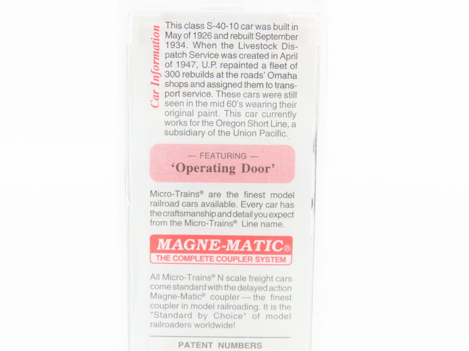 N Scale Micro-Trains MTL 35010 OSL Union Pacific 40' Despatch Stock Car #47859