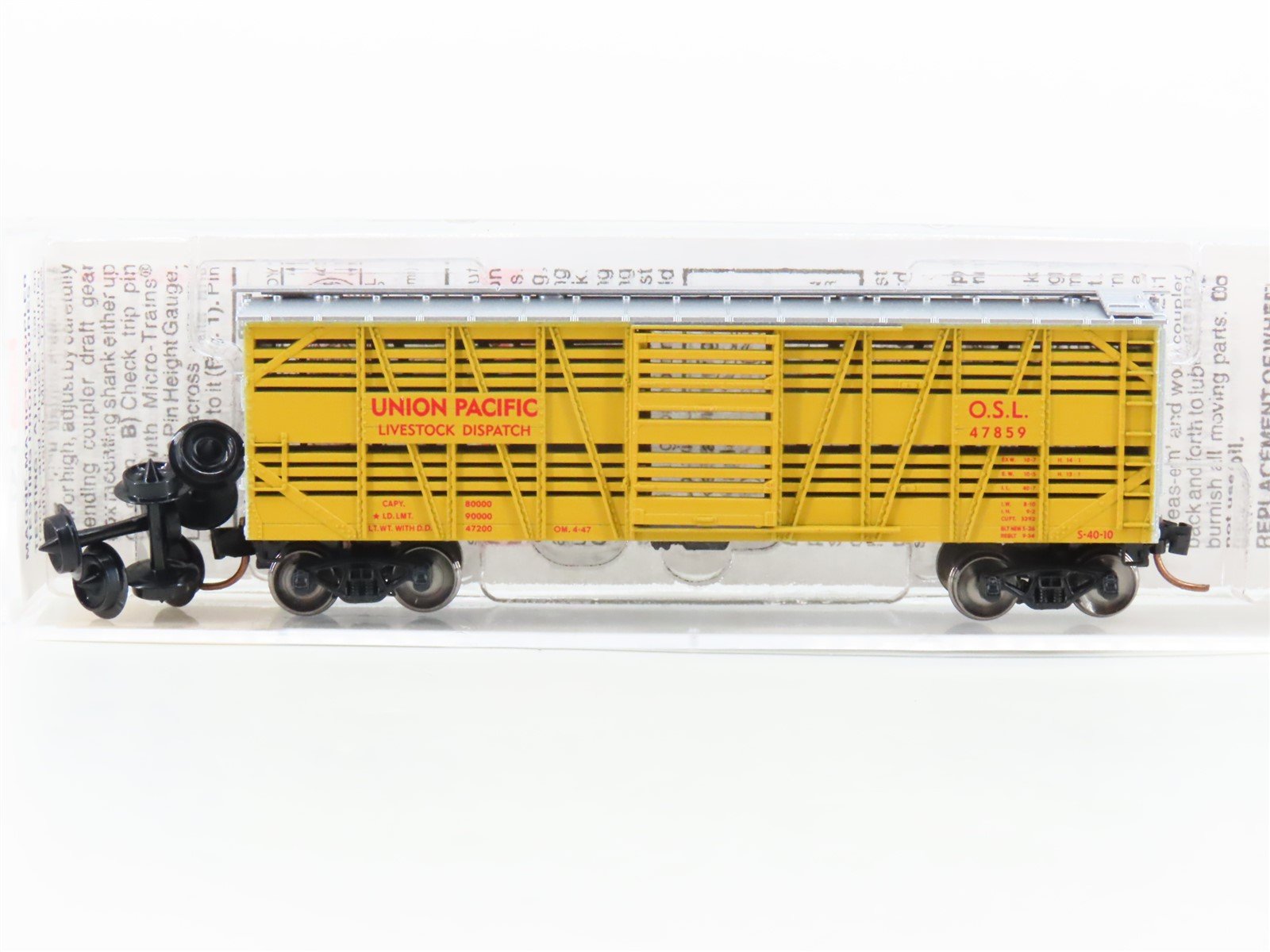 N Scale Micro-Trains MTL 35010 OSL Union Pacific 40' Despatch Stock Car #47859