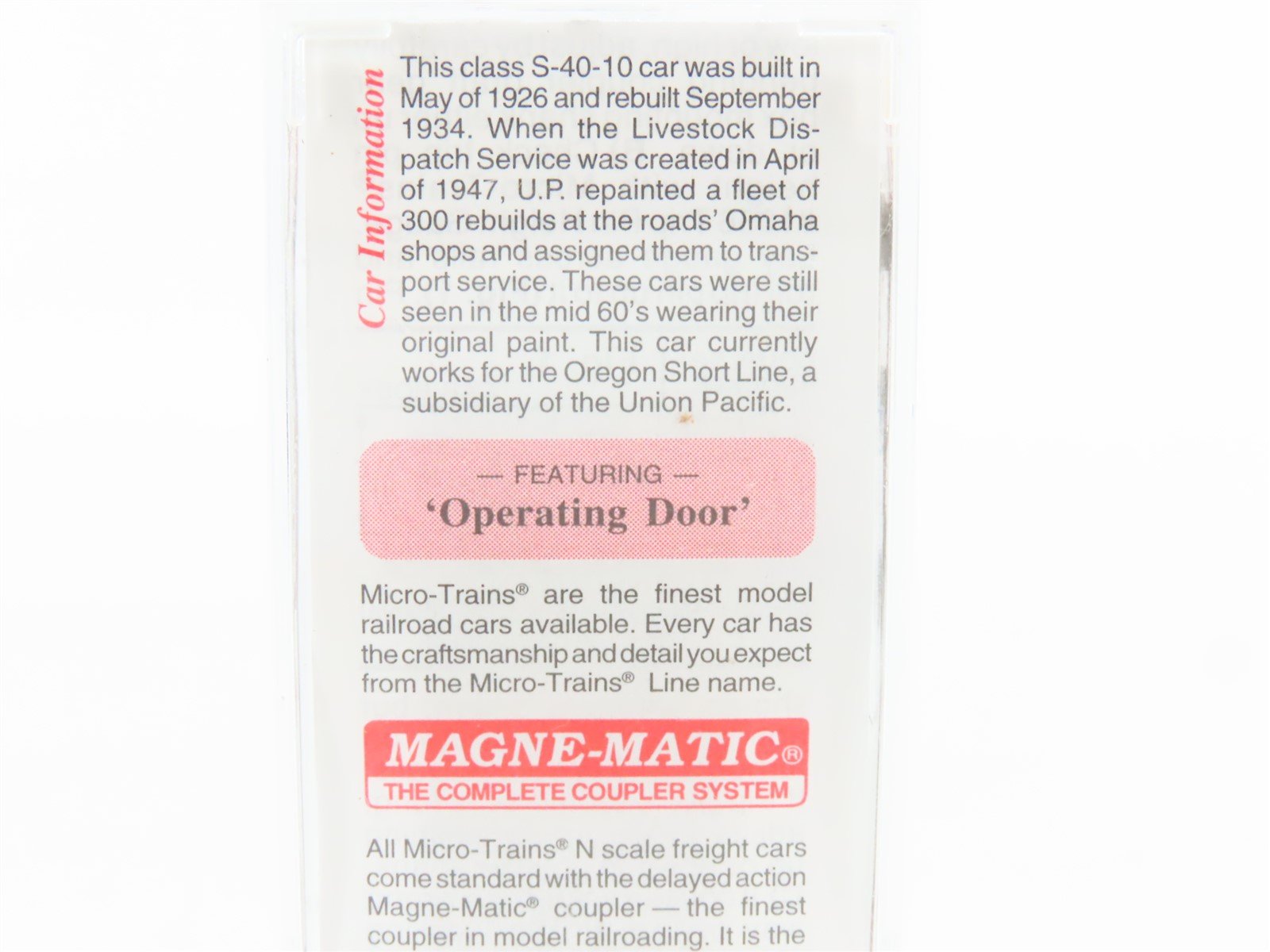 N Scale Micro-Trains MTL 35010 OSL Union Pacific 40' Despatch Stock Car #47859