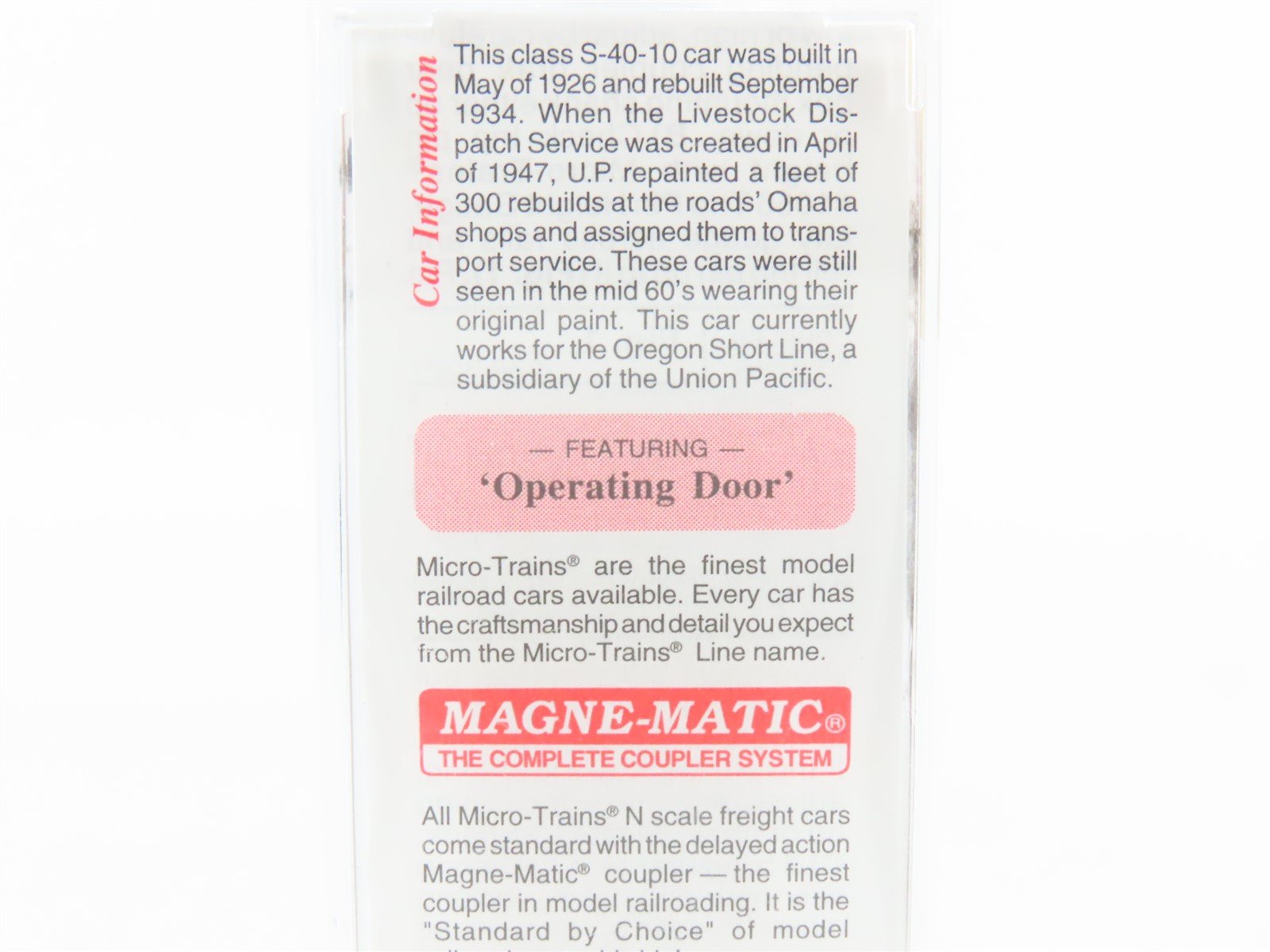 N Scale Micro-Trains MTL 35010 OSL Union Pacific 40' Despatch Stock Car #47859