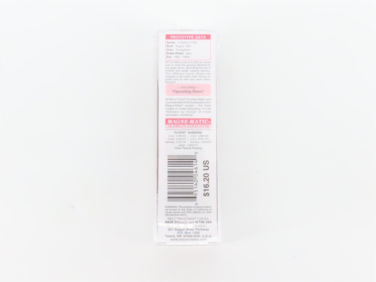 N Scale Micro-Trains MTL 34320 SP Southern Pacific Railroad 50' Box Car #211206