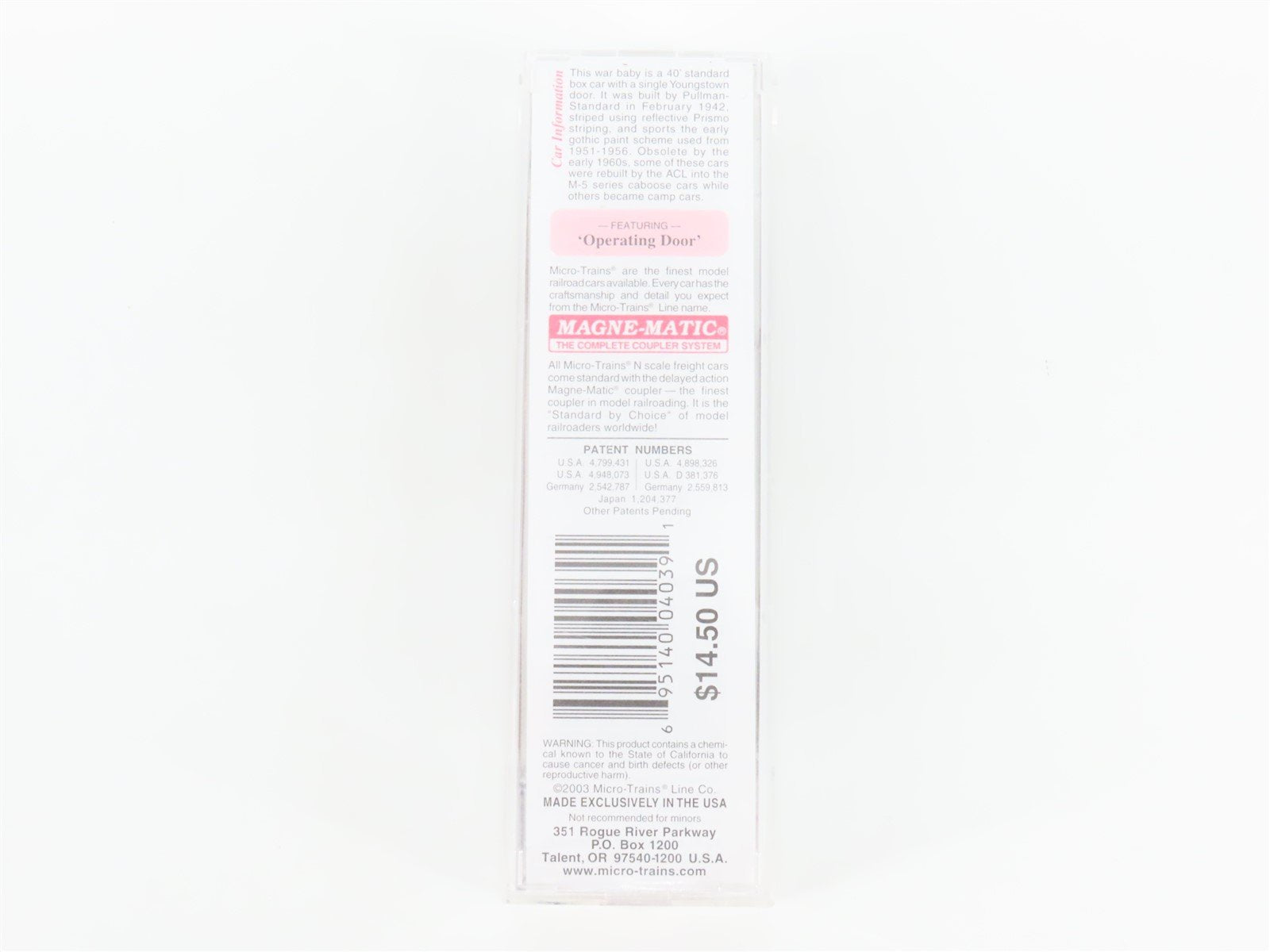 N Scale Micro-Trains MTL 20636 ACL Atlantic Coast Line 40' Box Car #21003