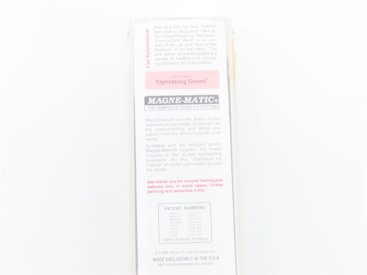 N Scale Micro-Trains MTL 78090 CB&amp;Q Burlington Route 50&#39; Auto Box Car #48500