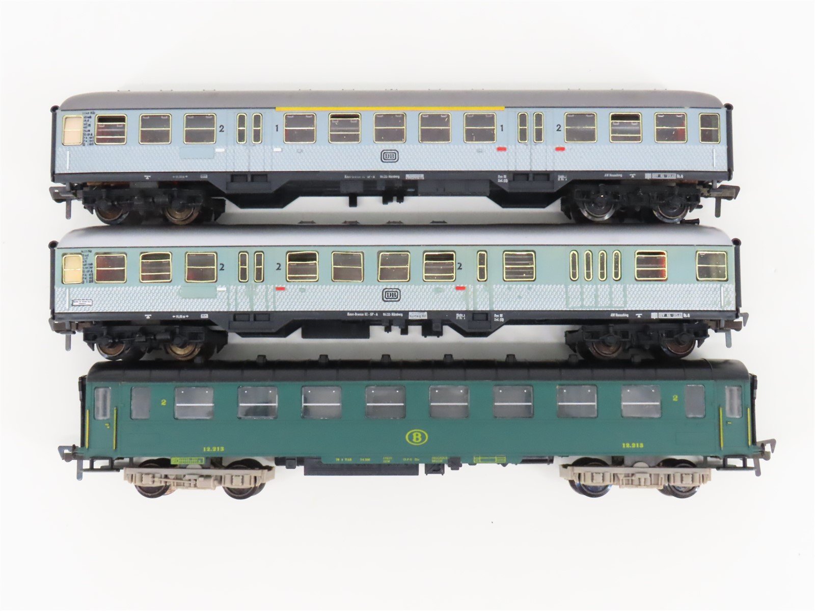 LOT of 3 HO Scale Fleischmann SNCB (Belgium), DB (German) Passenger Cars