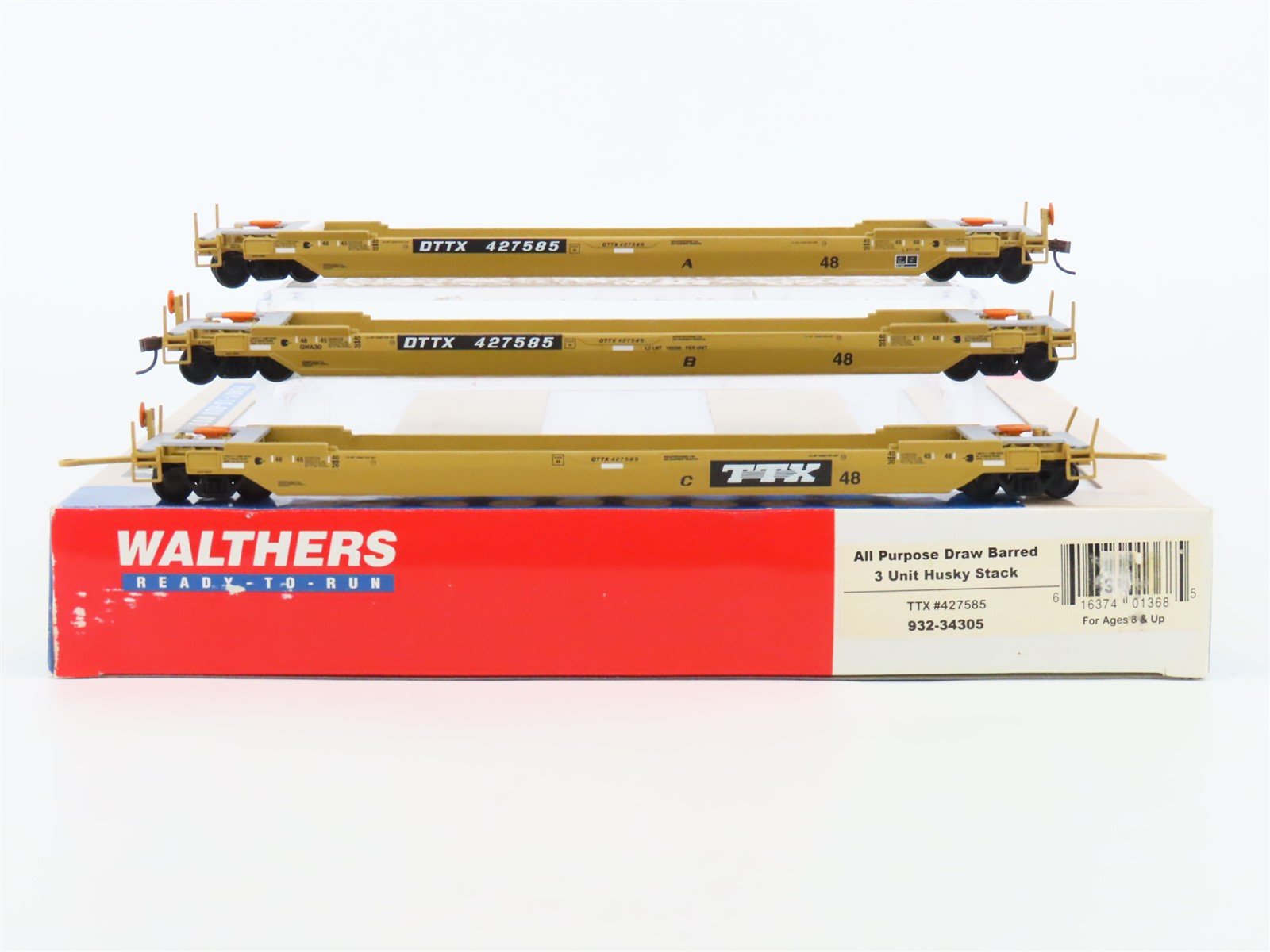 HO Walthers 932-34305 TTX All Purpose Draw Barred 3-Unit Husky Stack #427585