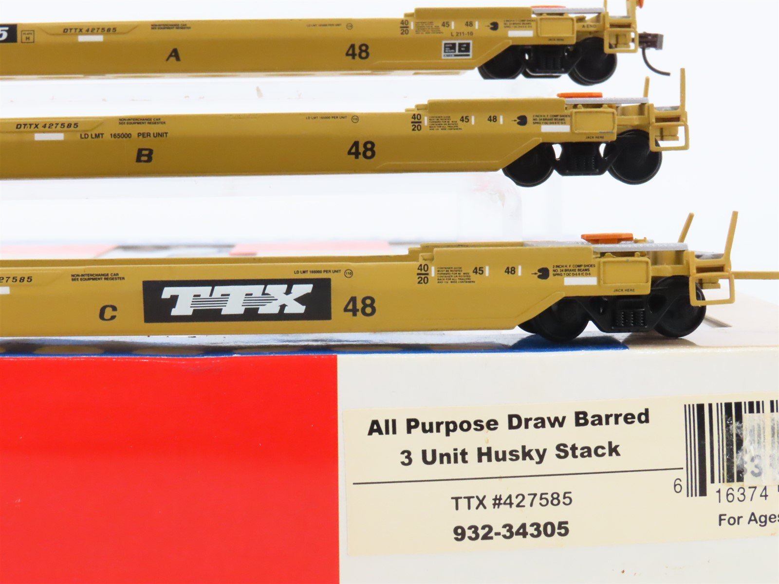 HO Walthers 932-34305 TTX All Purpose Draw Barred 3-Unit Husky Stack #427585