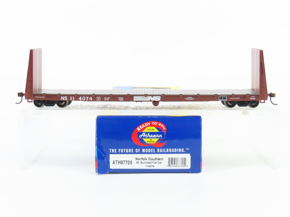 HO Scale Athearn ATH87705 NS Norfolk Southern 60&#39; Bulkhead Flat Car #114074