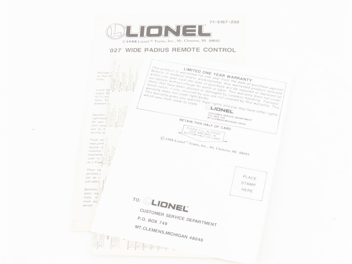 O27 Gauge 3-Rail Lionel 6-65168 O42 Righthand Remote Switch Track Piece