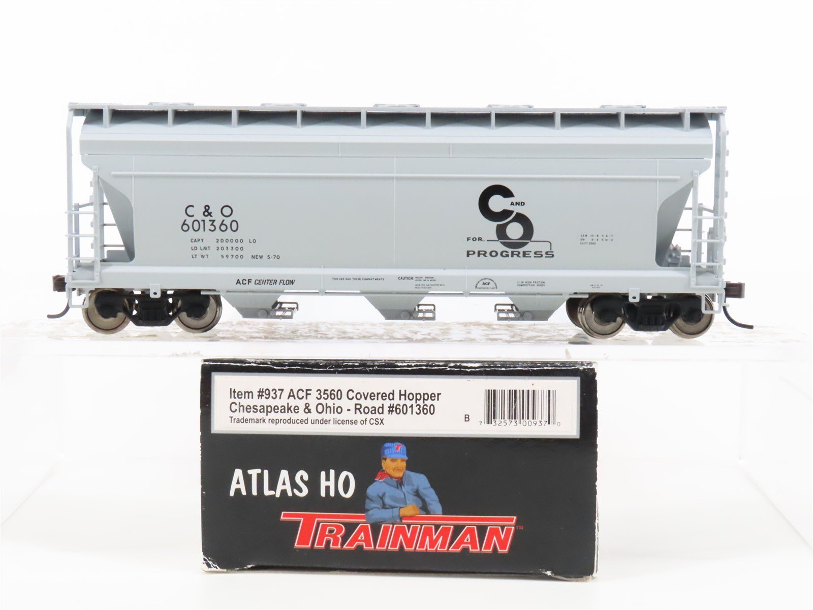 HO Scale Atlas Trainman 937 C&O Chesapeake & Ohio 3-Bay Covered Hopper #601360