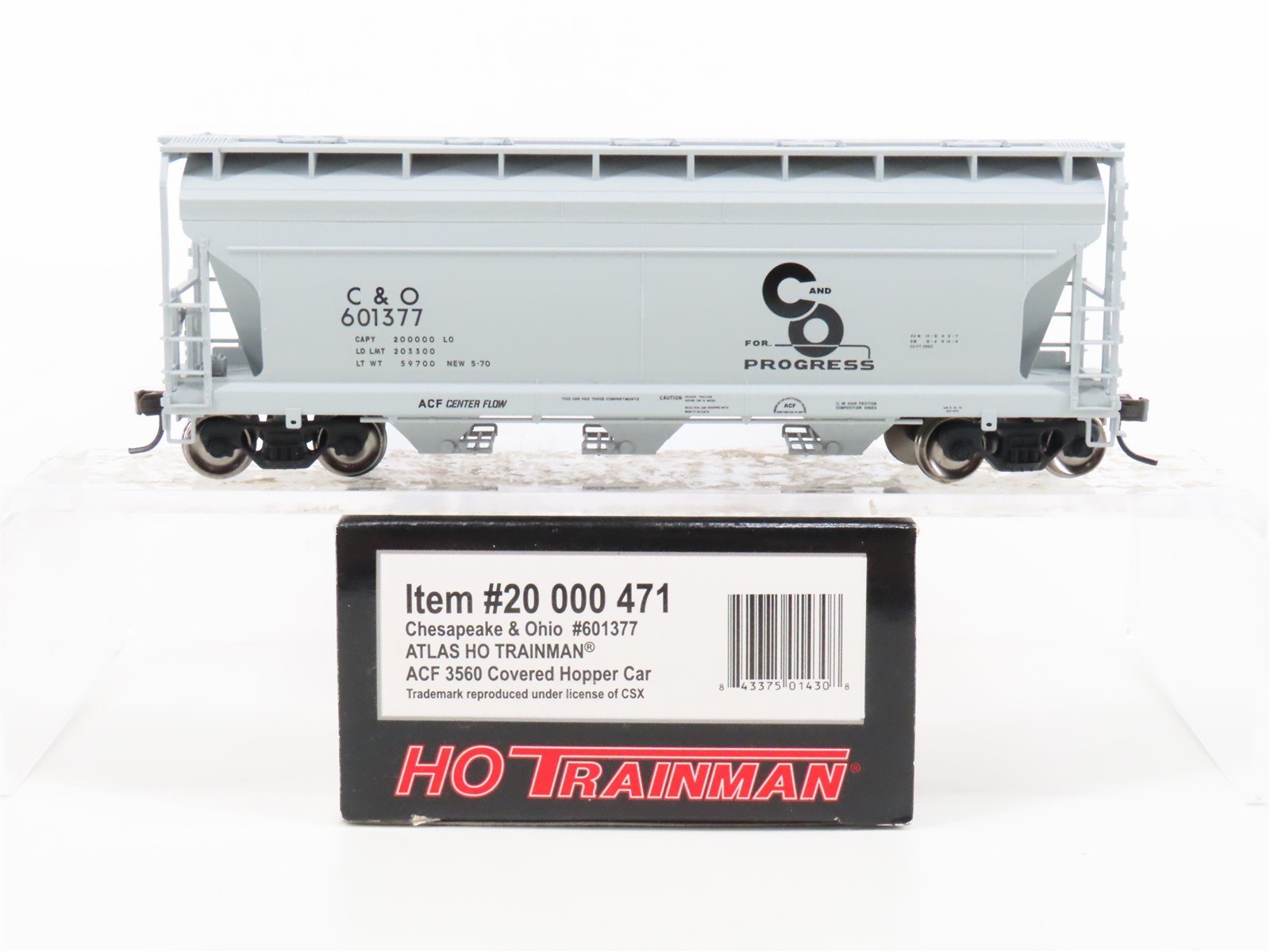 HO Scale Atlas Trainman 20000471 C&O Chesapeake & Ohio 3-Bay Hopper #601377