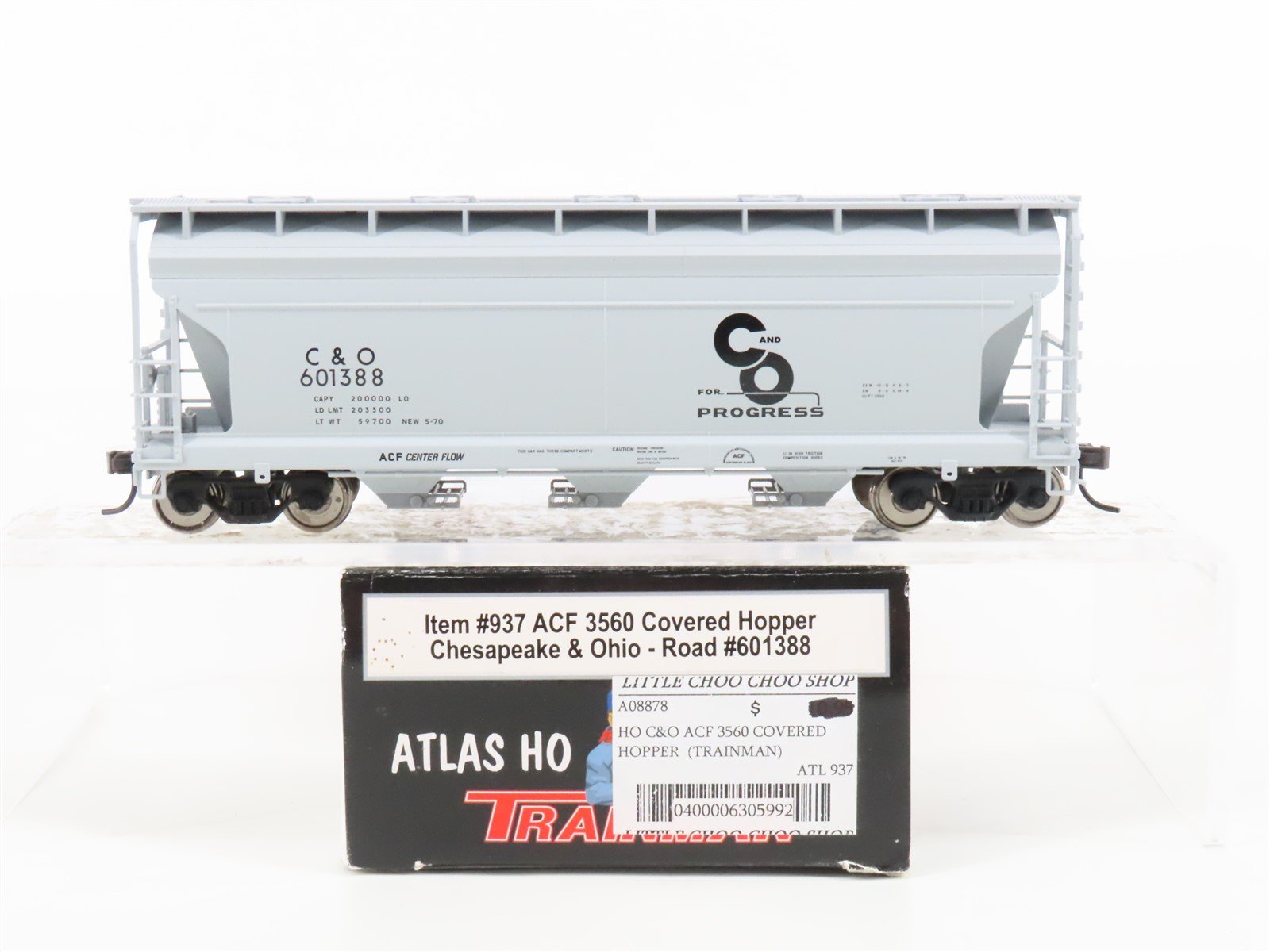 HO Scale Atlas Trainman 937 C&O Chesapeake & Ohio 3-Bay Covered Hopper #601388