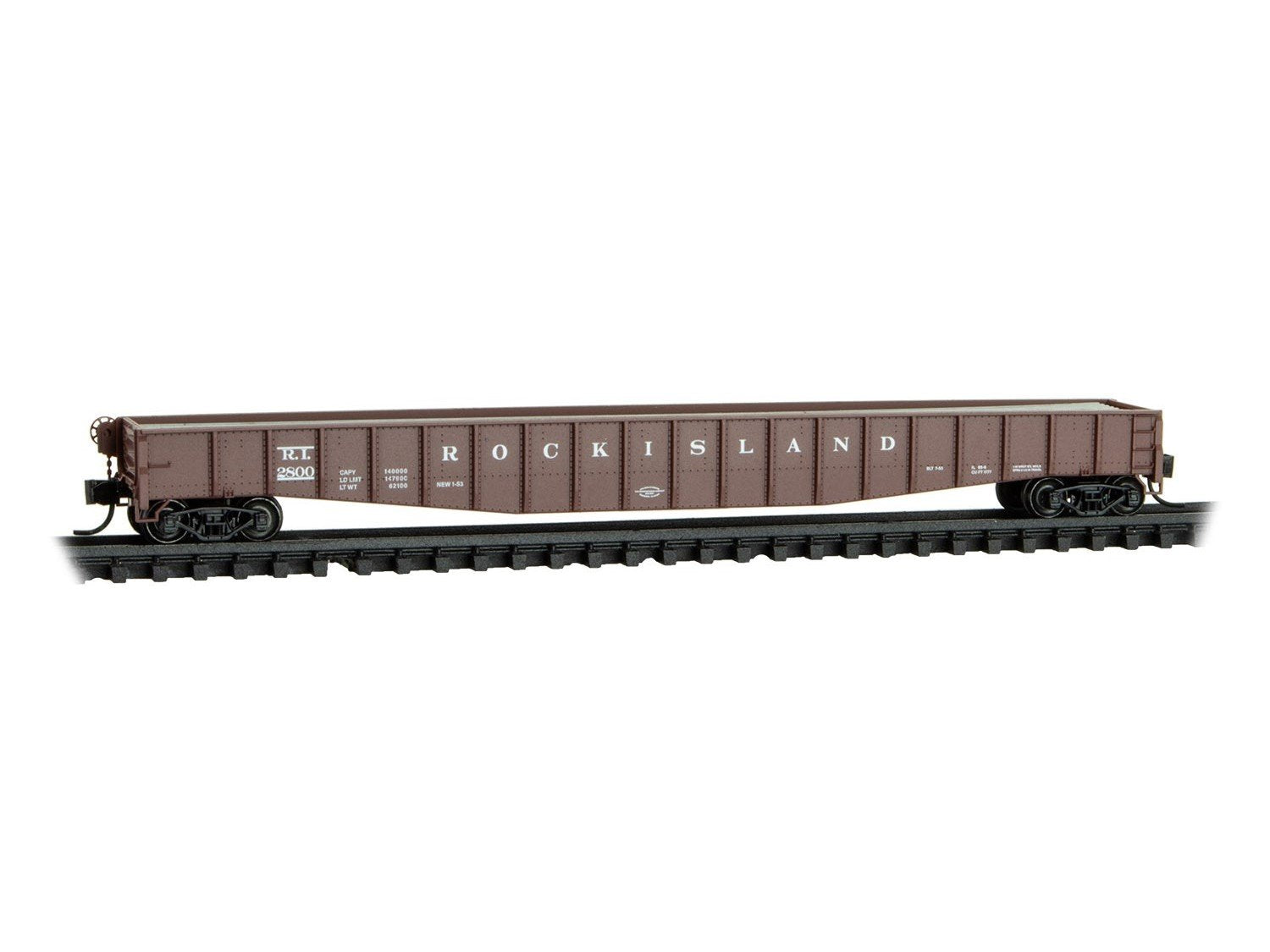 N Micro-Trains MTL 10700120 RI Rock Island 65' 70-Ton Mill Gondola #2800 w/ Load